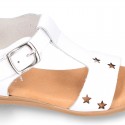 T-Strap Leather Sandal shoes with STARS design for toddler girls.