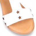 T-Strap Leather Sandal shoes with STARS design for toddler girls.