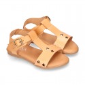 T-Strap Leather Sandal shoes with STARS design for toddler girls.