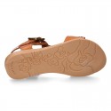 T-Strap Leather Sandal shoes with STARS design for toddler girls.