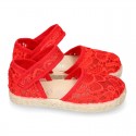 RED Lace canvas Baby espadrille shoes.