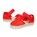 RED Lace canvas Baby espadrille shoes.