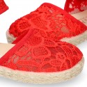 RED Lace canvas Baby espadrille shoes.