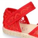 RED Lace canvas Baby espadrille shoes.