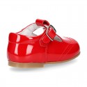 Classic T-strap shoes in RED patent leather.