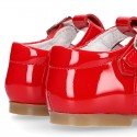 Classic T-strap shoes in RED patent leather.