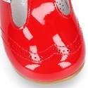 Classic T-strap shoes in RED patent leather.