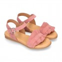 Suede Leather Sandal shoes with Waves design for toddler girls.