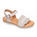 Suede Leather Sandal shoes with Waves design for toddler girls.