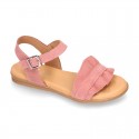 Suede Leather Sandal shoes with Waves design for toddler girls.