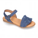 Suede Leather Sandal shoes with Waves design for toddler girls.