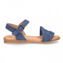 Suede Leather Sandal shoes with Waves design for toddler girls.