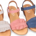 Suede Leather Sandal shoes with Waves design for toddler girls.