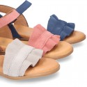 Suede Leather Sandal shoes with Waves design for toddler girls.