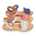 Suede Leather Sandal shoes with Waves design for toddler girls.