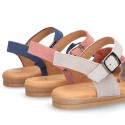 Suede Leather Sandal shoes with Waves design for toddler girls.