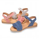 Suede Leather Sandal shoes with Waves design for toddler girls.