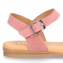 Suede Leather Sandal shoes with Waves design for toddler girls.