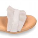 Suede Leather Sandal shoes with Waves design for toddler girls.