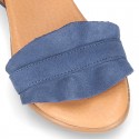 Suede Leather Sandal shoes with Waves design for toddler girls.