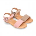 Basic girl Suede Leather Sandal shoes with buckle fastening.