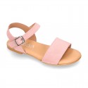 Basic girl Suede Leather Sandal shoes with buckle fastening.