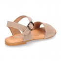 Basic girl Suede Leather Sandal shoes with buckle fastening.