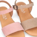 Basic girl Suede Leather Sandal shoes with buckle fastening.