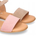 Basic girl Suede Leather Sandal shoes with buckle fastening.