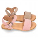 Basic girl Suede Leather Sandal shoes with buckle fastening.