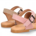 Basic girl Suede Leather Sandal shoes with buckle fastening.