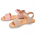 Basic girl Suede Leather Sandal shoes with buckle fastening.