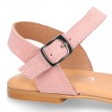 Basic girl Suede Leather Sandal shoes with buckle fastening.