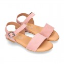 Basic girl Suede Leather Sandal shoes with buckle fastening.