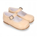 Girl Halter little Mary Jane shoes with buckle fastening in seasonal nappa leather.