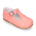 Kids T-Strap shoes with buckle fastening in soft nappa leather in seasonal colors.