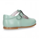 Kids T-Strap shoes with buckle fastening in soft nappa leather in seasonal colors.