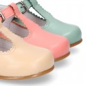 Kids T-Strap shoes with buckle fastening in soft nappa leather in seasonal colors.