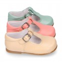 Kids T-Strap shoes with buckle fastening in soft nappa leather in seasonal colors.