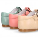 Kids T-Strap shoes with buckle fastening in soft nappa leather in seasonal colors.