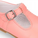 Kids T-Strap shoes with buckle fastening in soft nappa leather in seasonal colors.