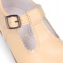 Kids T-Strap shoes with buckle fastening in soft nappa leather in seasonal colors.