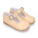 Kids T-Strap shoes with buckle fastening in soft nappa leather in seasonal colors.