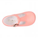 Kids T-Strap shoes with buckle fastening in soft nappa leather in seasonal colors.