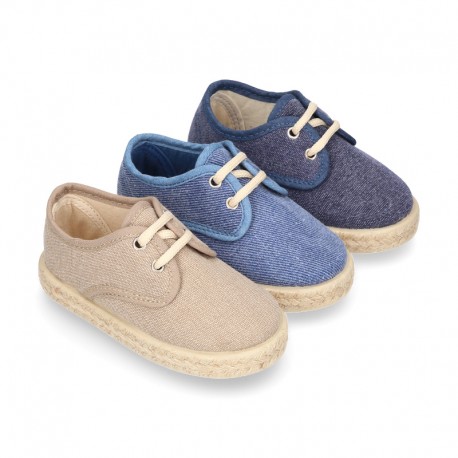 Kids Cotton washed canvas LACES UP shoes Espadrille style design.