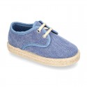 Kids Cotton washed canvas LACES UP shoes Espadrille style design.