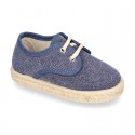 Kids Cotton washed canvas LACES UP shoes Espadrille style design.