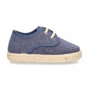 Kids Cotton washed canvas LACES UP shoes Espadrille style design.