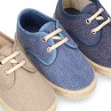 Kids Cotton washed canvas LACES UP shoes Espadrille style design.