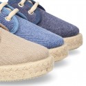 Kids Cotton washed canvas LACES UP shoes Espadrille style design.